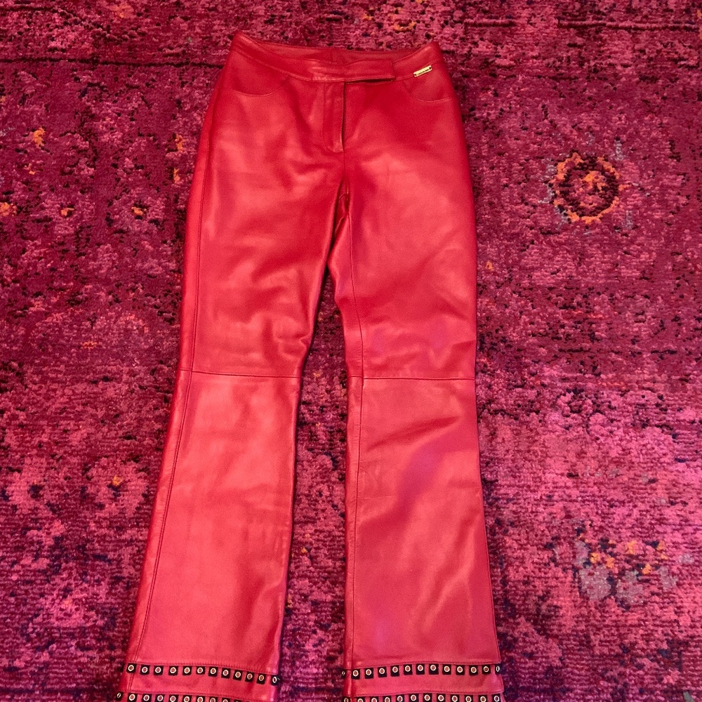 St John Sport Red Leather Pant Sz 2
